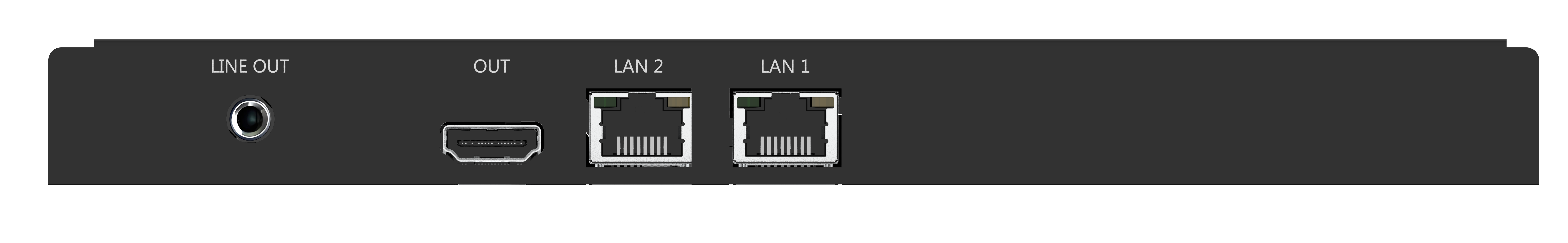 Anschlussleiste 2: Line Out, HDMI-Ausgang, 2× LAN